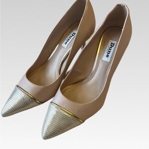 Dune London Tan and golden Pointed Heels size 7.5